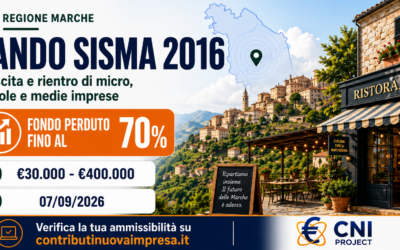 MARCHE: CRESCITA E RIENTRO DI MICRO, PICCOLE E MEDIE IMPRESE SISMA 2016: FONDO PERDUTO FINO AL 70%